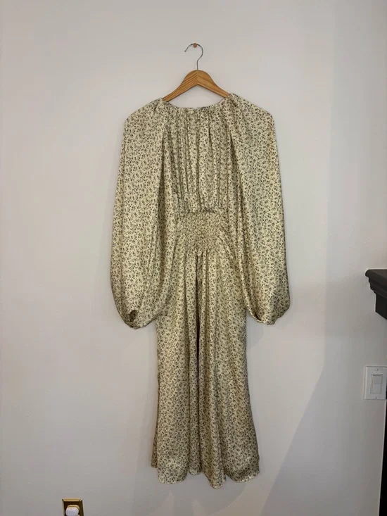 Long Sleeve Floral Bias Midi Dress in Cream - Picture 2 of 2